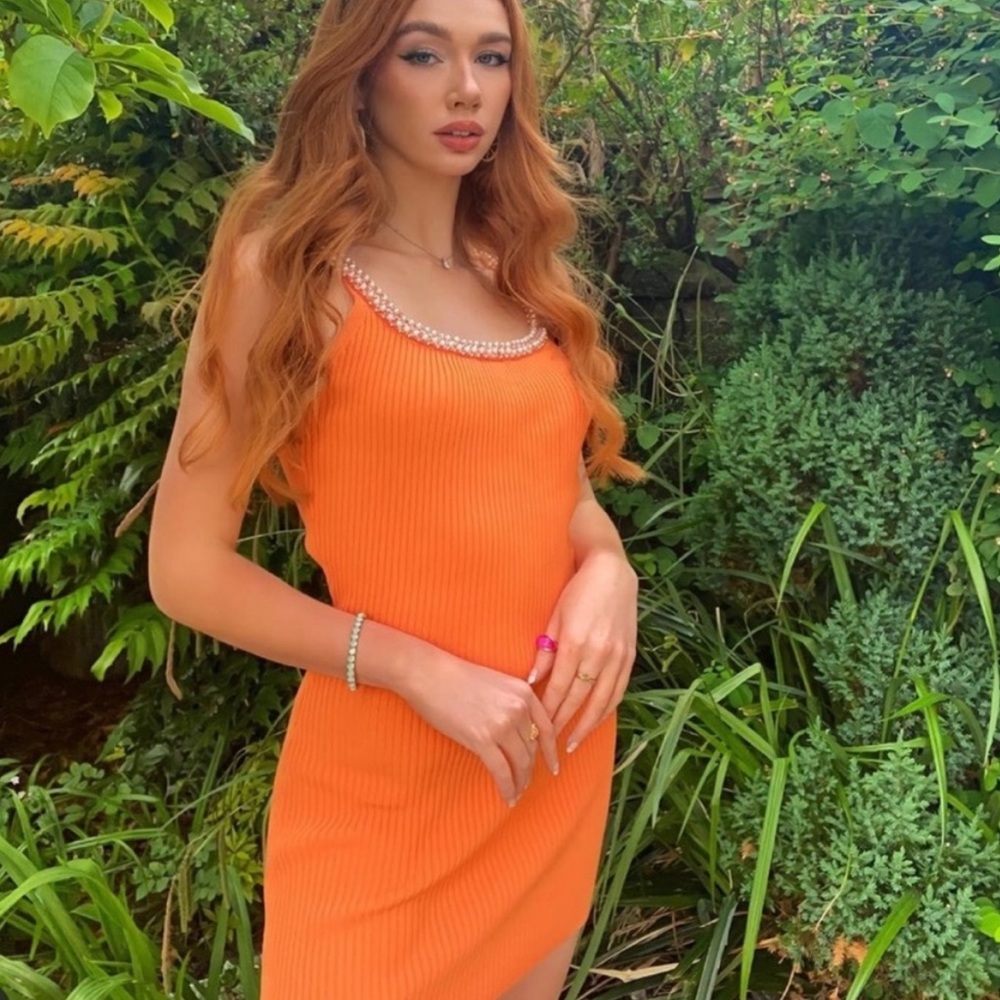 Zara beaded orange sweater dress - Picture 3 of 6